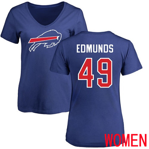 NFL Women Buffalo Bills #49 Tremaine Edmunds Royal Blue Name and Number Logo T Shirt